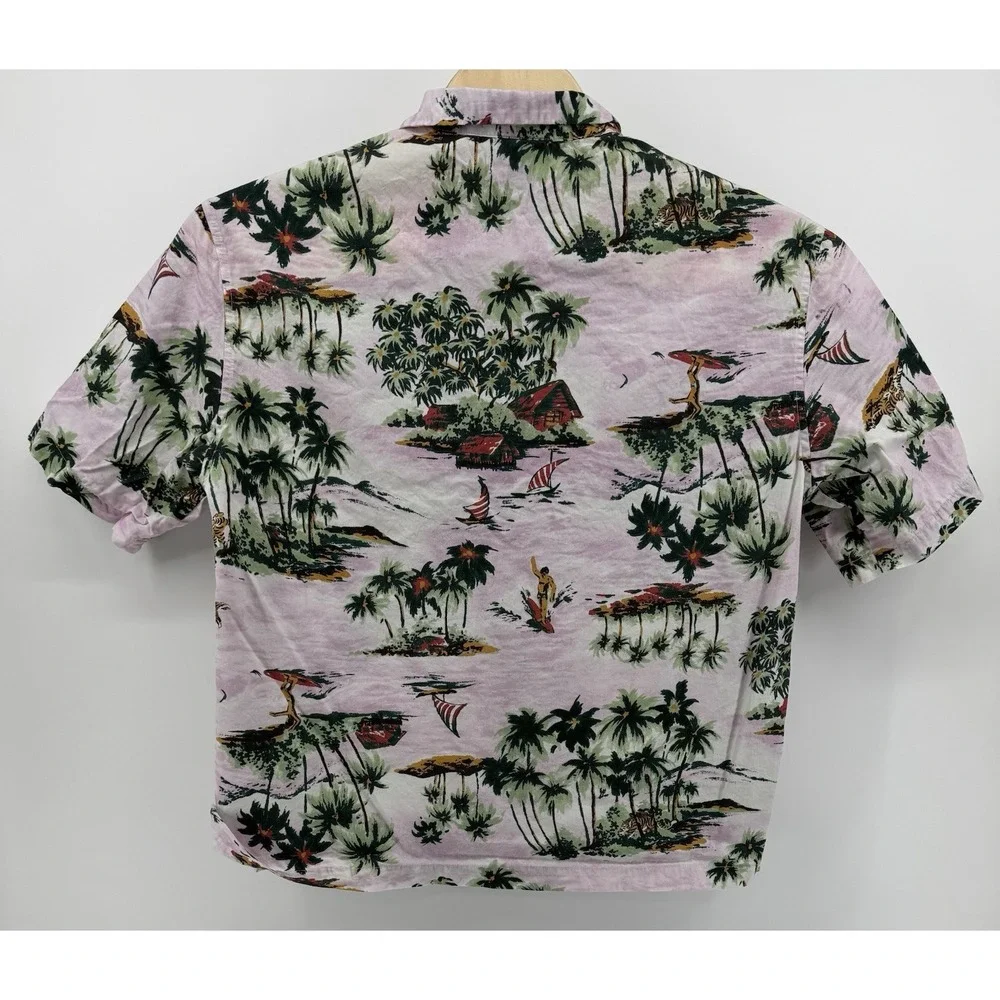 H&M‎ Hawaiian Shirt Men's Size L Cotton Pink Floral Tropical Beach Island Aloha